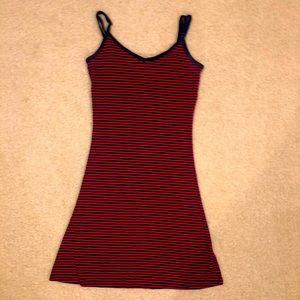 Striped red and navy blue tank top dress